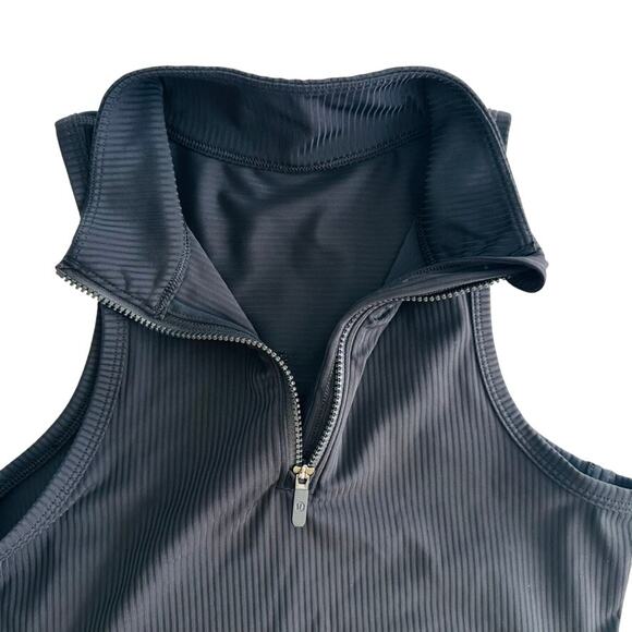 Lululemon Rib Zip-Front Cropped Run Tank Top Black Size 4 Gym Run Workout - Picture 4 of 6
